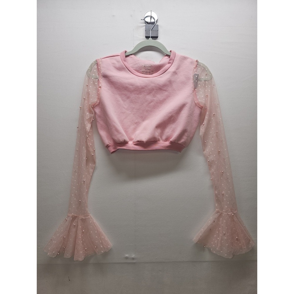 Womens Mesh Peral Long Sleeve Crop Top Sweater Size S Y2K Coquette Indie Sleaze